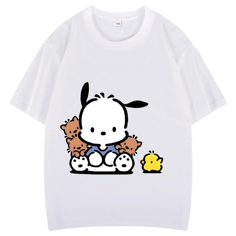 Children's T-shirt Sanrio Printed Pochacco Tops for Boys Loose Tees Cute Simple Style Cartoon Girl Clothing