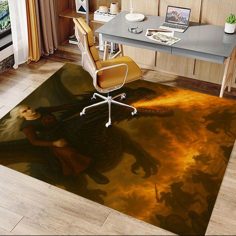 1pc Fire and Blood Office Carpet Chair Mats, Home Decor Mat Fantasy Theme Mat Durable Mat, Dragon Decor,Suitable for Fantasy Theme Lovers