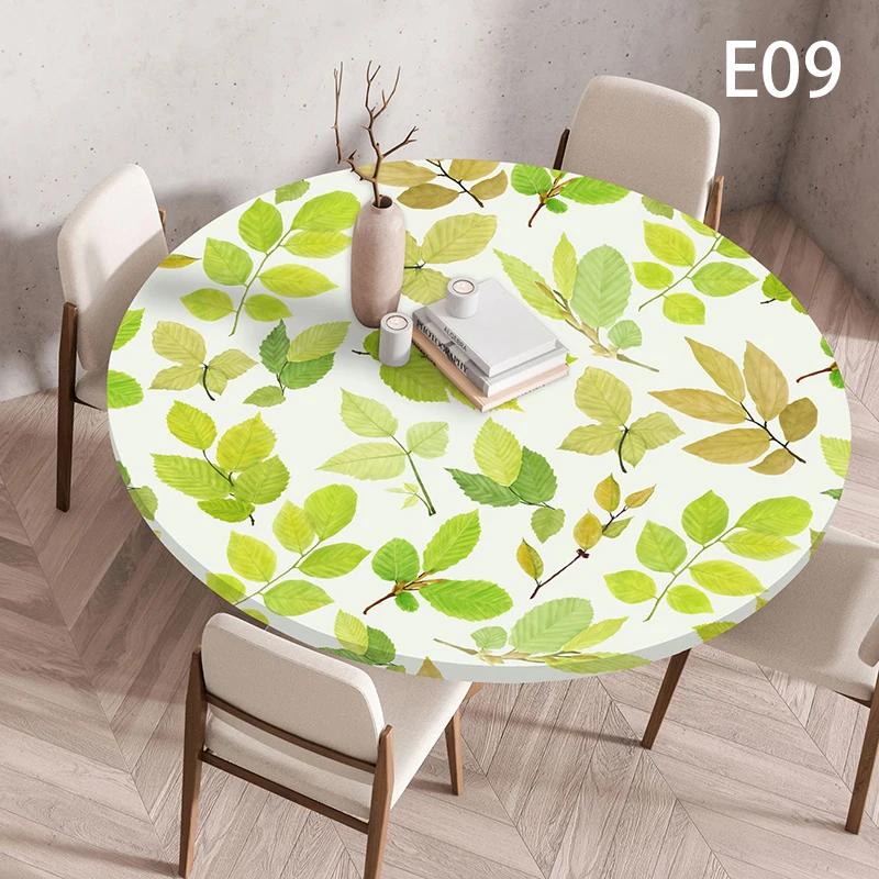 Waterproof Elastic Table Cover 60/90/100/120Cm Green Round Oil-Proof Tablecloth for Kitchen Dining Wedding Party Home Decoration