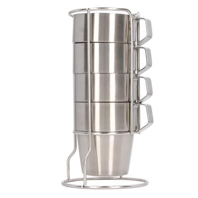 Edelstahl Campingbecher Set 4 Stück Doppelwandige Kaffeetassen mit Ständerhalter Stapelbar Outdoor