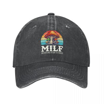 Vintage Milf Mushrooms Id Like To Forage Baseball Caps Unisex Women Distressed Denim Headwear Outdoor Activities Hats Cap