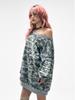 YEEL Yl Studded Off-Shoulder Sweatshirt Camo Gray