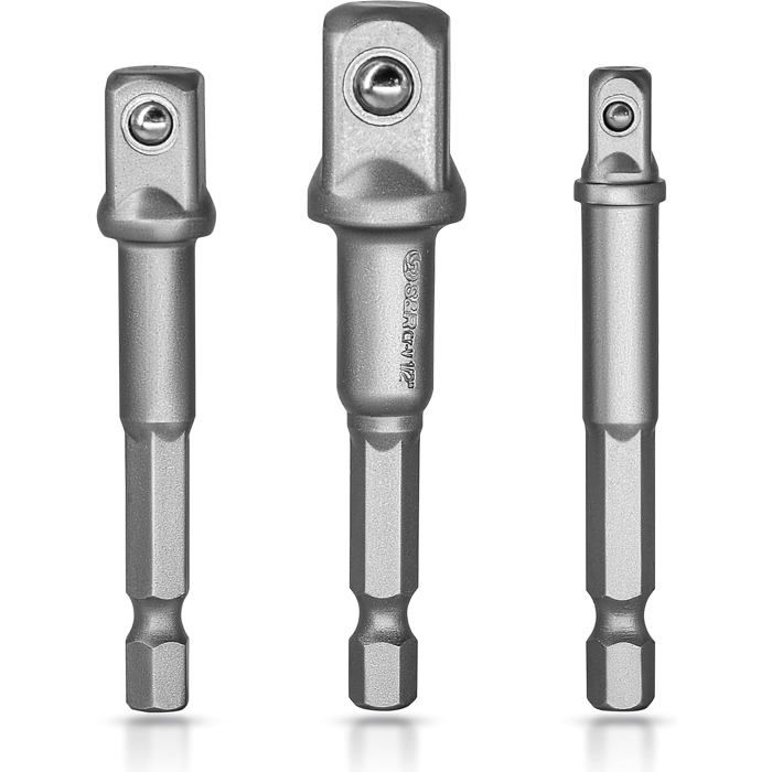 Adaptateurs pour douilles - AIMOONSA - Lot 3 (1/4"-3/8"-1/2") - Acier chrome-vanadium - Queue hexagonale - Bille d'entraînement