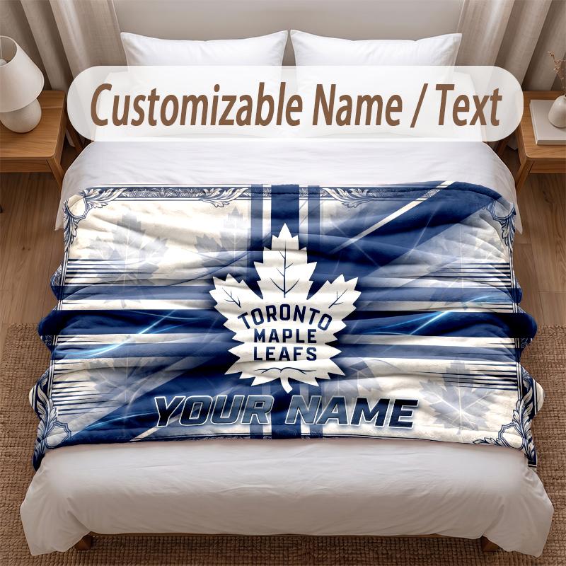 Toronto Maple Leafs Printed Flannel Blanket Custom Name Text Soft Warm Throw For Bedroom Holiday Gift