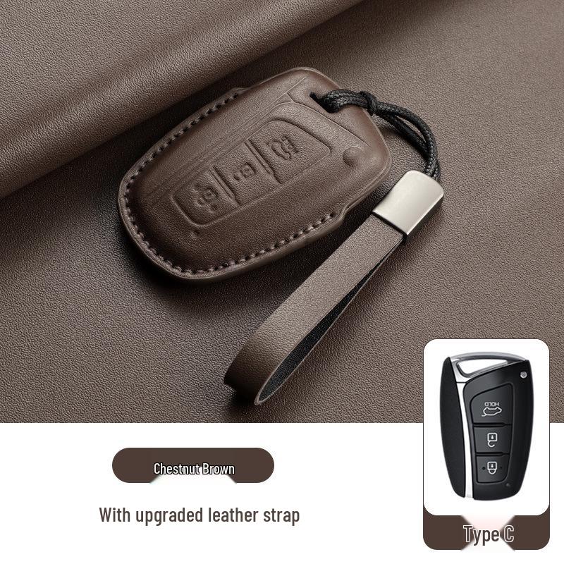 Genuine Leather Key Case for Hyundai Ix35, Santa Fe, Fiesta, Ix25, Elantra, Verna, Mistra