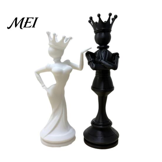Small Decorative Statues 2 Pcs Chess King And Queen Statue, 3D Printed Abstract Sophisticated Desktop Accents Figure, Modern Piece Sculpture