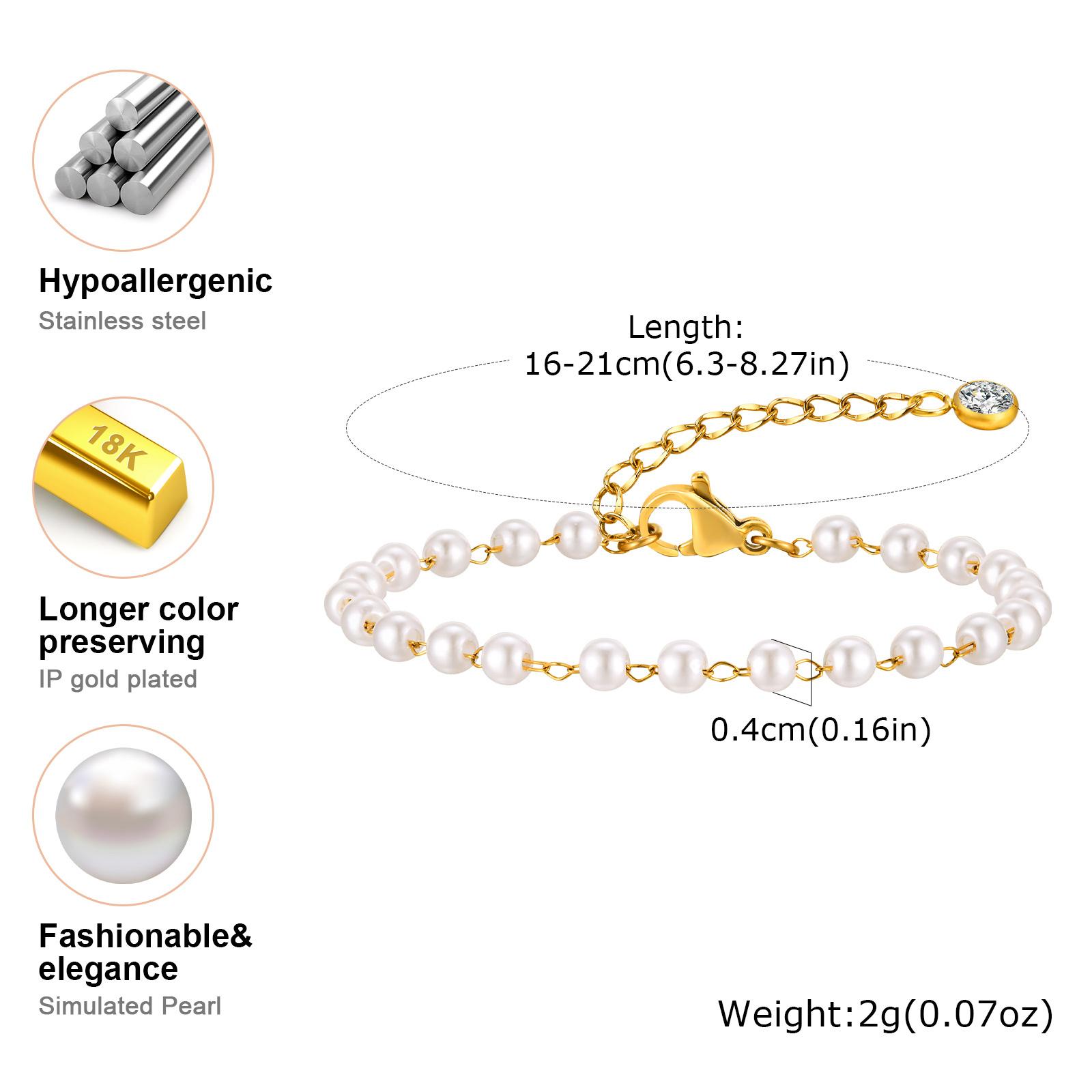 

Vnox Elegant Simulated Pearl Beads Bracelets,Cubic Zirconia Gemstones Stainless Steel Heart Bracelet Gift for Women