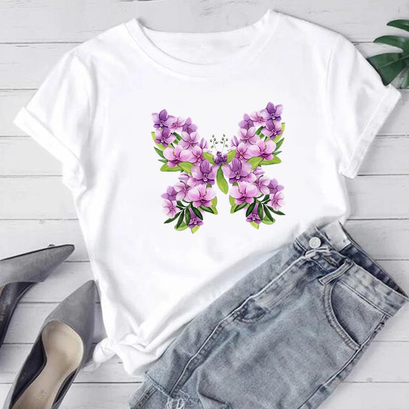 (Asiatisk storlek)  Tryck T-shirt T-tröja Akvarell Fjäril Söt Trend Mode Kvinnor Kvinna Sommar Kvinna T Kläder Kortärmade Grafiska T-shirts
