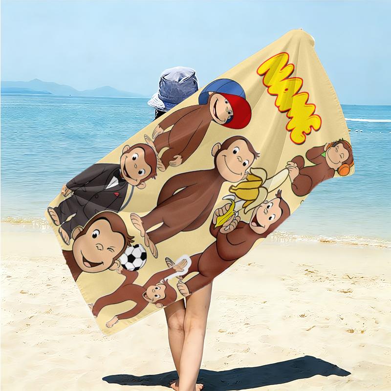 Personalized Curious Monkey Adventures Beach Towel Microfiber Beach Towel Thin Absorbent for Beach Swimming Yoga Bath Sports. 0910356