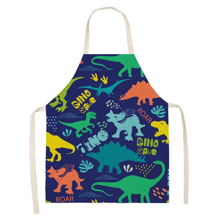 Dinosaur Print Apron with Hanging Neck, Sleeveless Cotton and Linen Apron, Kitchen Chores, Oil and Dirt Prevention Apron Can Be