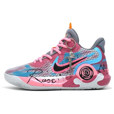 Nike KD Trey 5 IX Dämpfung Rutschfest Abriebfest Atmungsaktiv Mittelhoch Basketballschuhe Unisex Blau Rosa CW3402-011(Team628-)