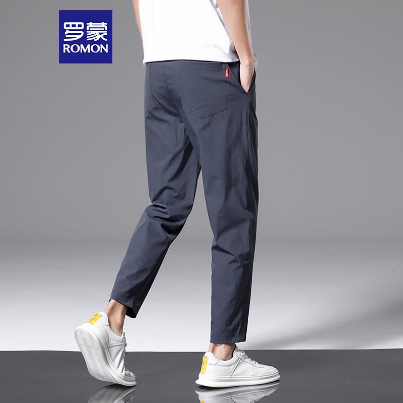 Romon Men's Casual Elastic Ice-Silk Sport Nine-Point Pants