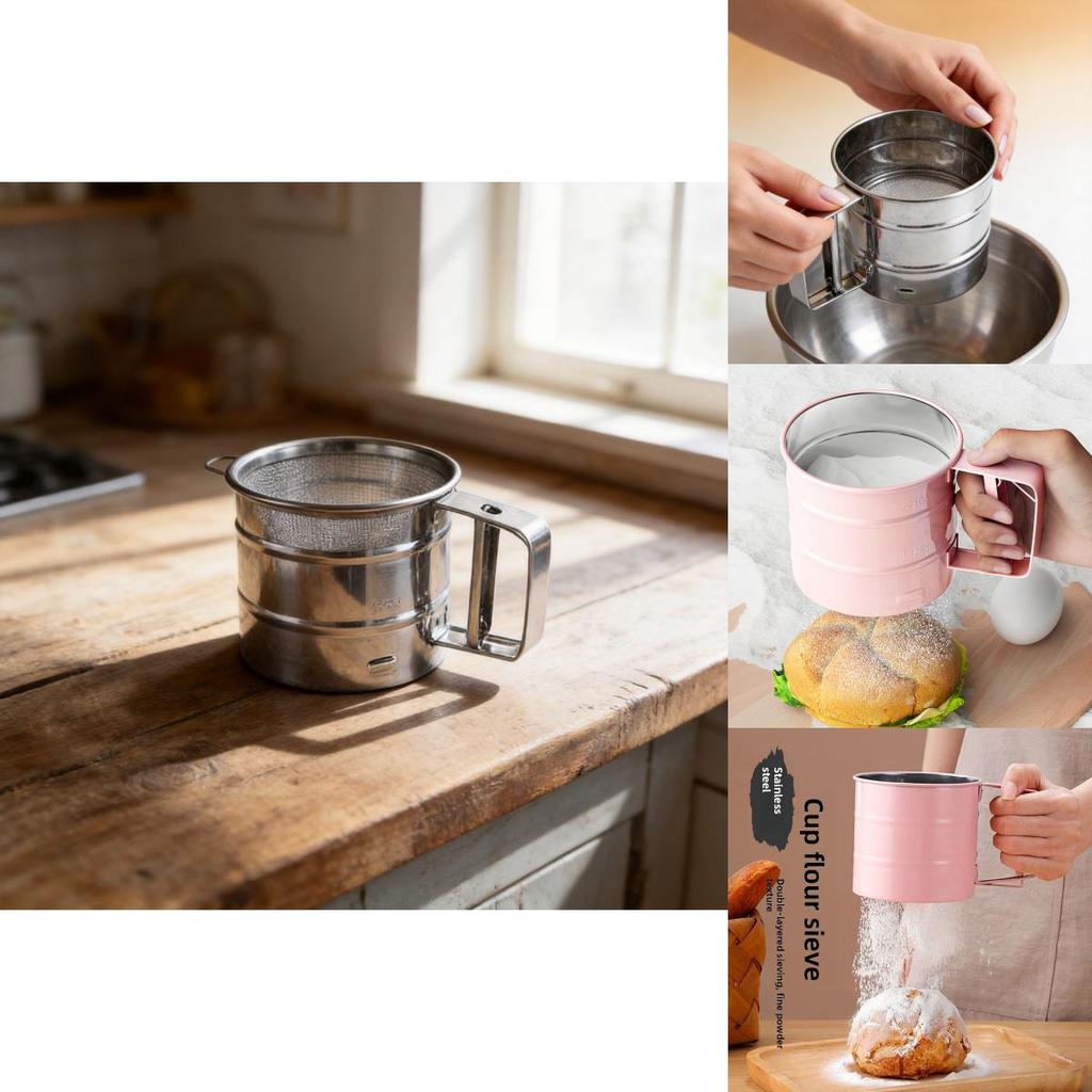 Stainless Steel Flour Sifter With Handheld Semi Auto Design For Baking And Kitchen Use