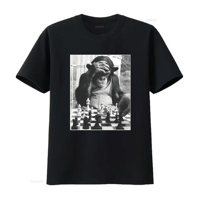 Chimp Playing Chess T Shirt Cool Player Merch For Art Funny Vintage Washed Soft Breathable Graphic Designer Clothes Homme
