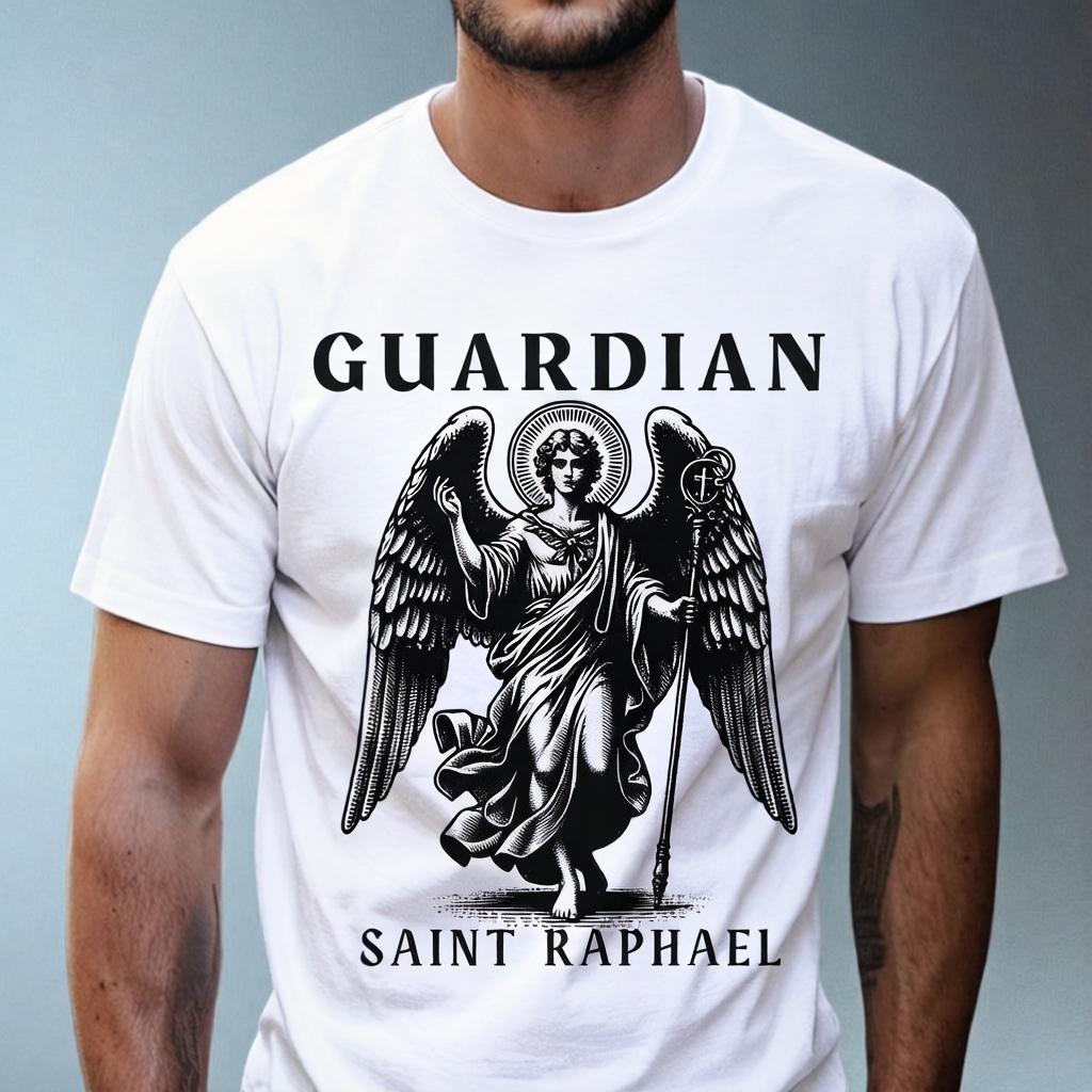 

2026 New Archangel Guardian Saint Raphael Catholic Print Tshirt Men and Women Tshirts Mens Tee 3XL