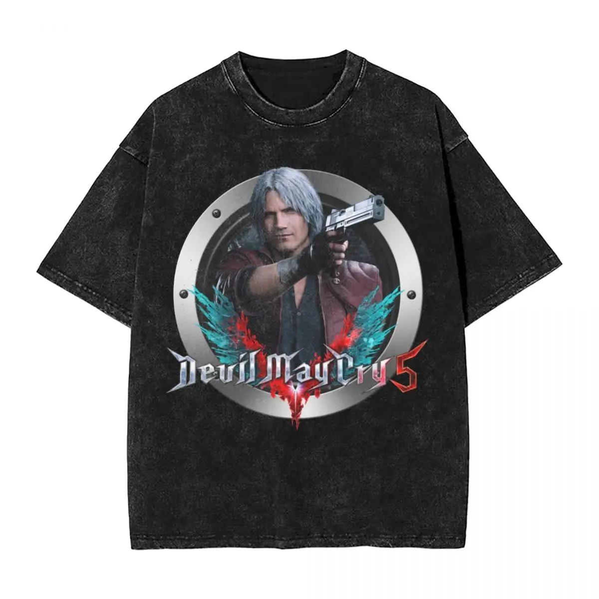 Devil May Cry Dante Vintage Washed Oversized TShirt  Unisex Action Game Streetwear Tee S