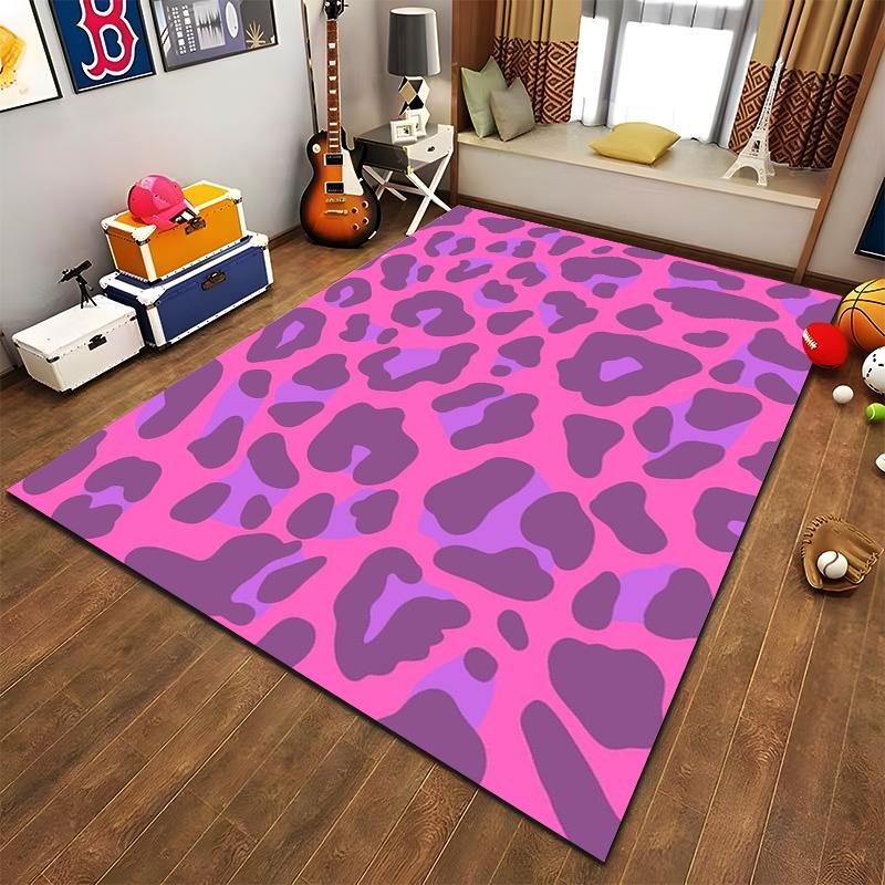 Pink and Purple Leopard Print Carpet, Modern Animal Pattern Rug Suitable for use as an anti-slip for living room bedroom sofas