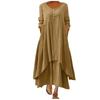 Women Casual Loose Long Sleeve Cotton Linen Boho Long Dress Irregular Dress