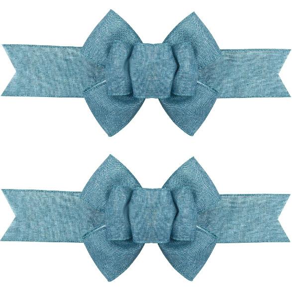 2pcs Denim Blue Wreath Bows, Farmhouse Burlap Bow for Wreath Solid Rustic Crafts Decorative Hanging Ornament Bow for Indoor Outdoor Wedding Holiday