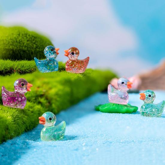Yousheng 150Pcs Mini Glitter Duck Figurine Colorful Duck Resin Statue Miniature Animal Ornament Micro Landscape Dollhouse Fairy Garden Decoration