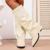 2025 Autumn British Style Ruched Knee-High Chunky Heel Fashion Boots for Women In Plus Sizes