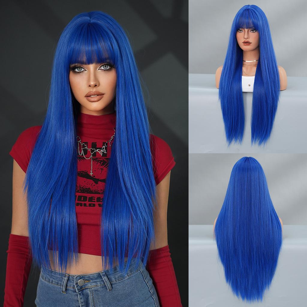 High Quality One Size Fits All Ultra Long Straight Hair 28 Inch Wig Women With Bangs Daily Anti-aging JK Black Cover