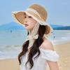 Breathable Lace Tied Sun Hat Large Brim UV Protection Cap Sweet Women Straw Hat  Travel