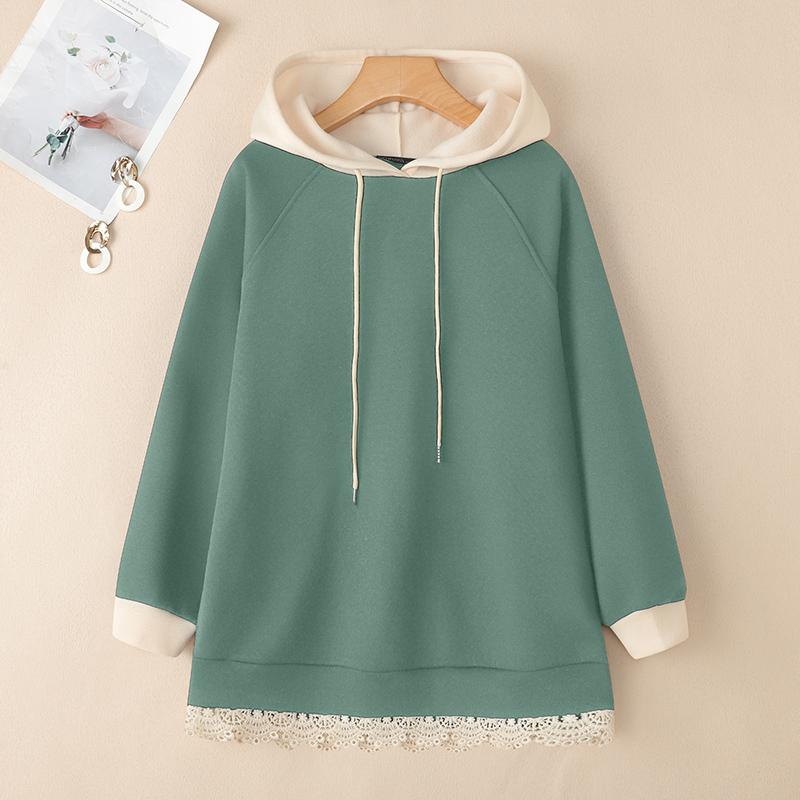 

ZANZEA Жіночі худі повсякденні з довгим рукавом осінні пуловери світшоти 3XL зелений