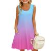 Children's Sleeveless U-neck Summer Gradient Color A-line Casual Holiday Dress