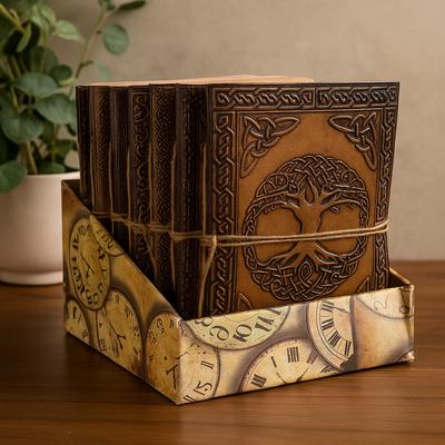 Notatnik ze skóry tłoczonej Drzewo Życia Pentagram 15x11,5cm