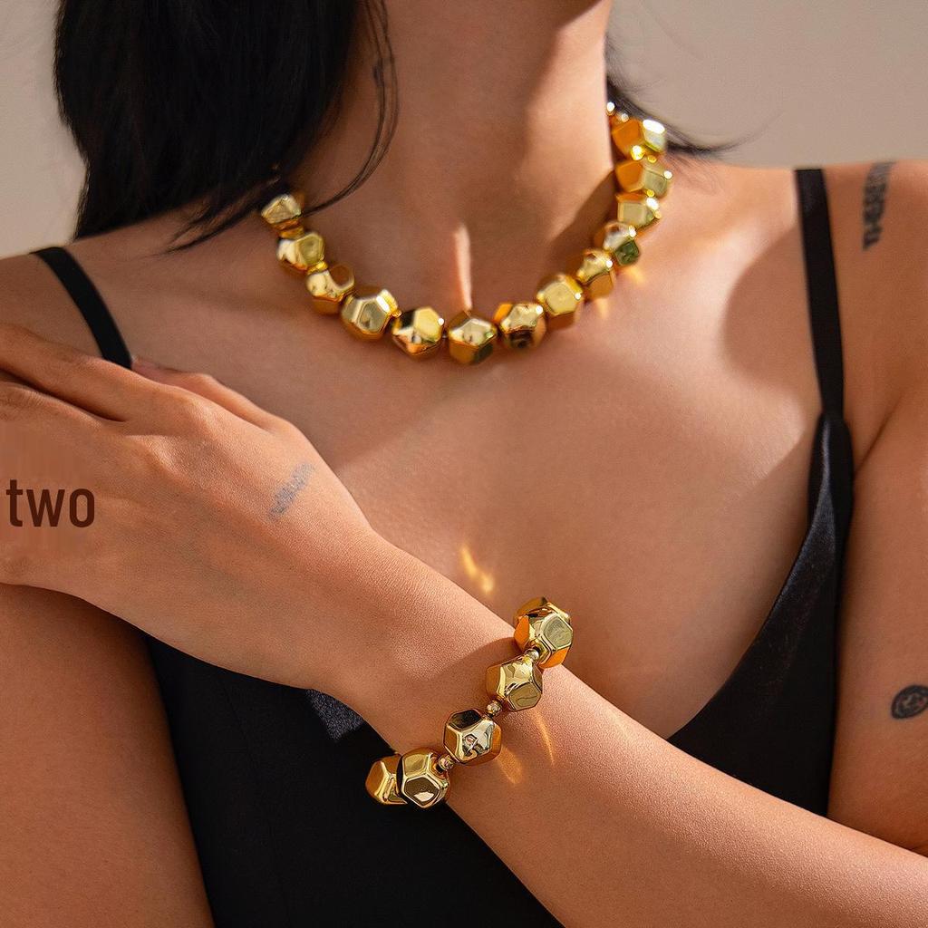 Stylish European & American CCB Necklace Set: Irregular Large Beaded Round-Cut Design