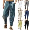 (SU)Pantalon décontracté ample et confortable pour hommes, pantalon décontracté en coton et lin avec cordon de serrage