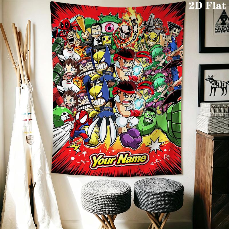Name Custom Mega Man Anime Wall Tapestry Aesthetic Wall Hanging Printed Fabric Blanket Decorative Tapestries for Bedroom Living Room Home Decor