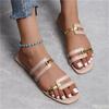 Fashion 2025 Summer Color Blocked Casual Plus Size Women's Slippers Fashionable Flat Bottomed Open Toed Thin Strap Women Sandals