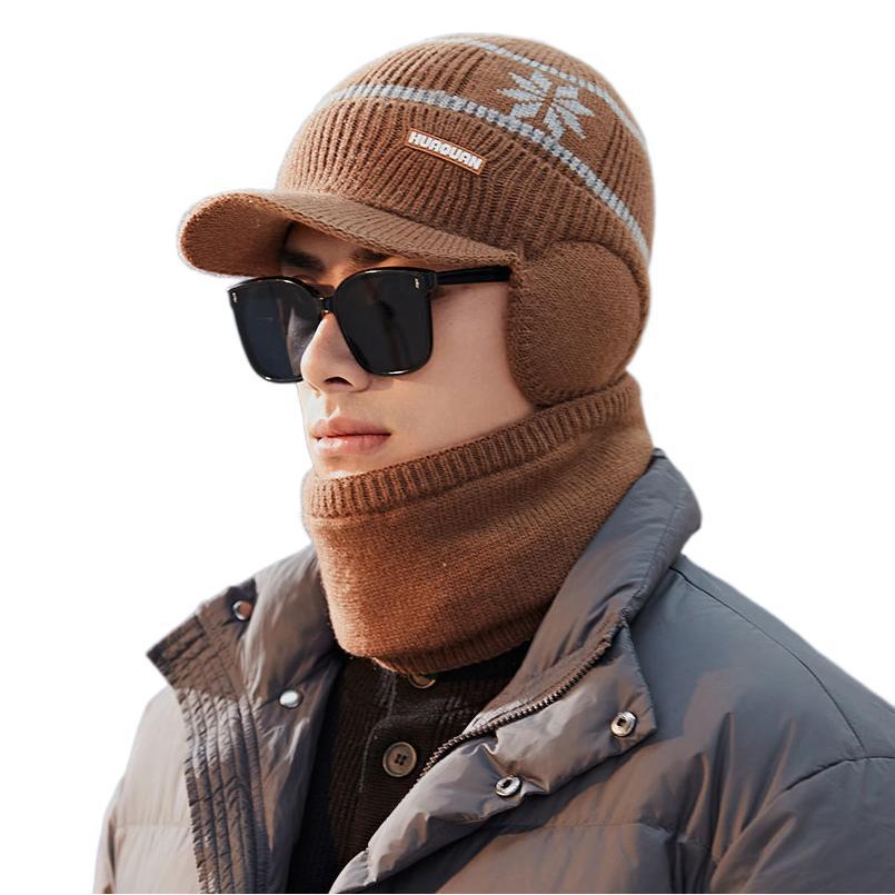 Knitted Warm Hat Men's Winter Plus Velvet Windproof and Cold Scarf Outdoor Cycling Ear Bag Thickened Woolen Hat