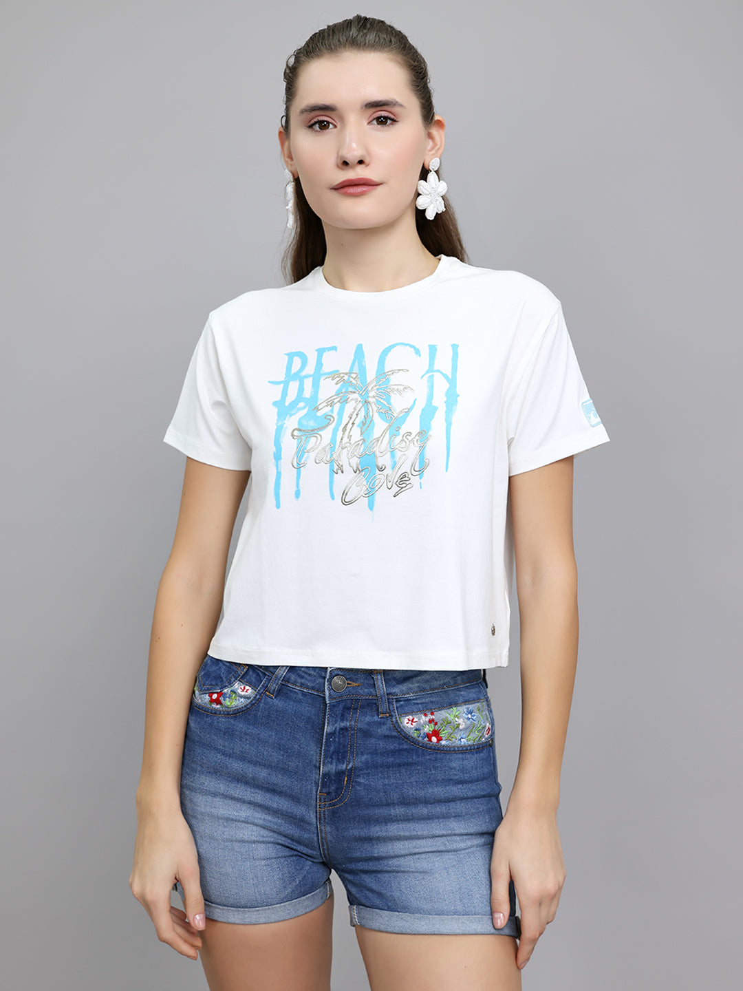 Monte Carlo Women Crop Fit Off White Top L