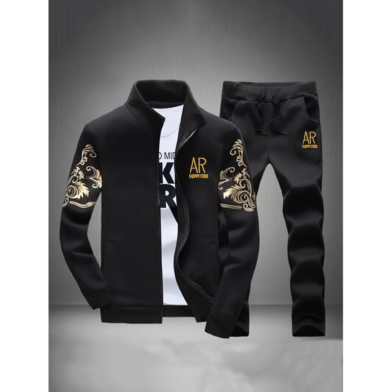 Mens Casual Sportswear Set Long Sleeve Jacket Pants Lightweight Comfortable Fitness Outfit