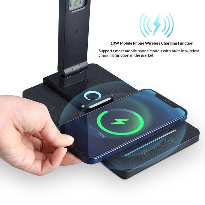 Cross-Border Smart Desk Lamp Perpetual Calendar Clock Display Touch Control Wireless Charge 10W Study Room Eye-Care Reading