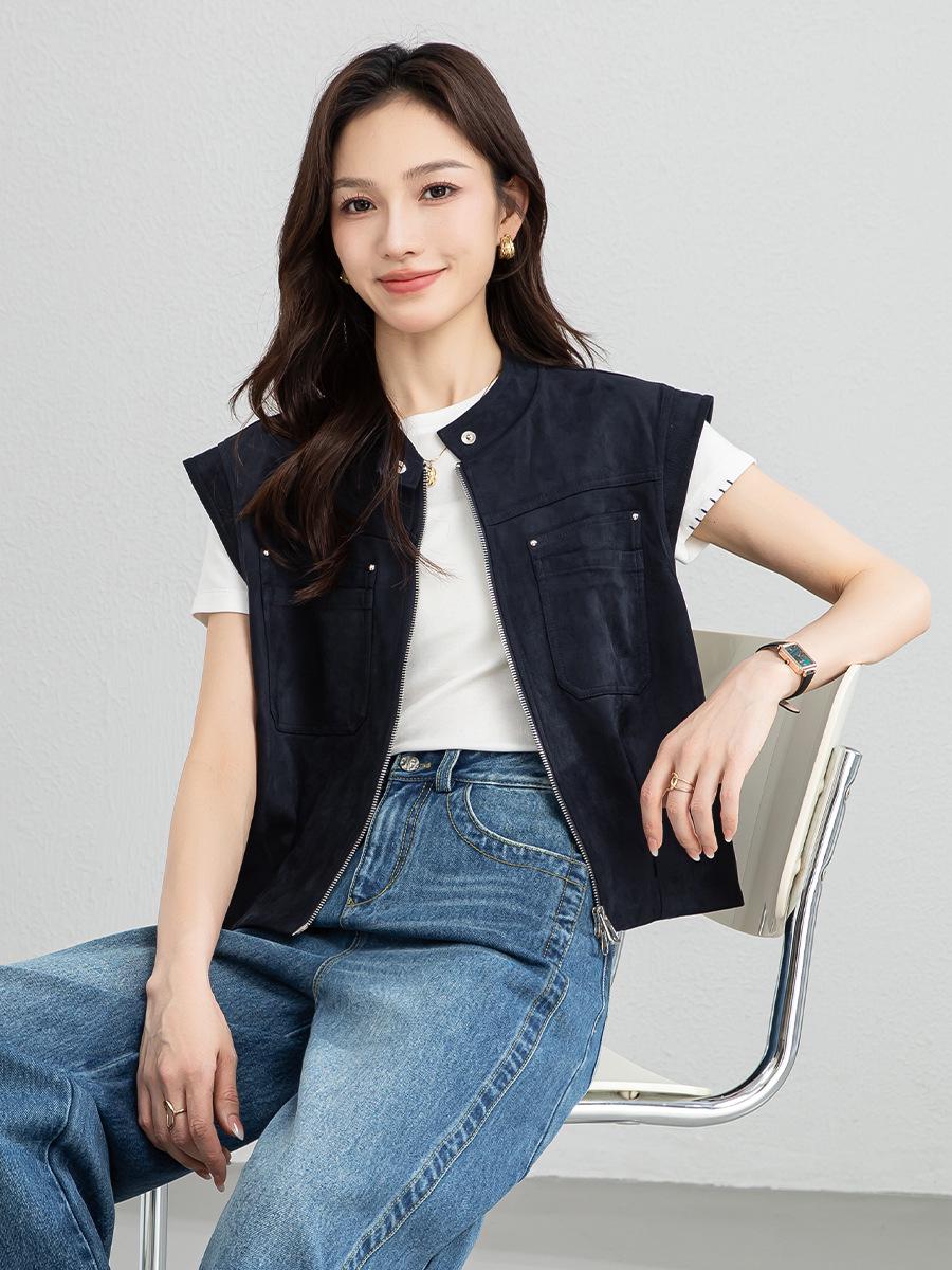 

Ретро жилет Xin Ge в рабочем стиле - Крутая и универсальная безрукавка Extra Large темно-синий