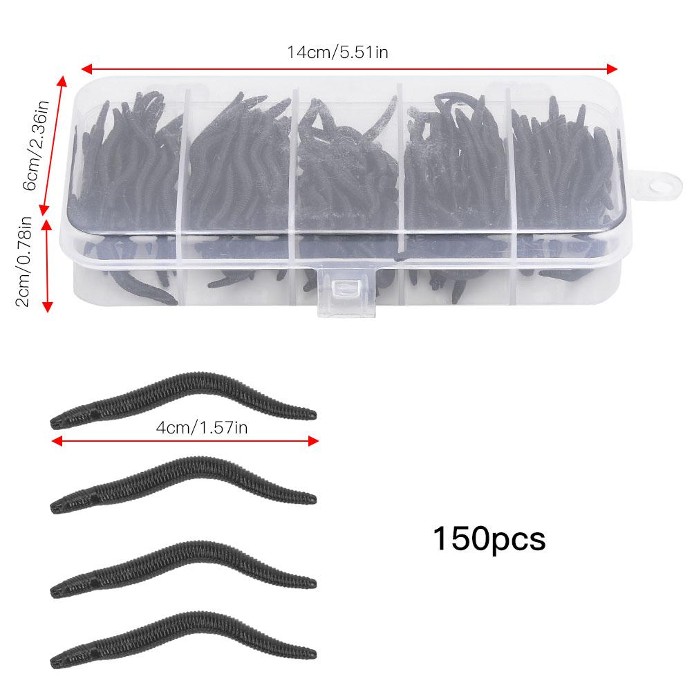 150 pcs 4cm Silicone Black Artificial Worm Earthworm Soft Fishing Lures Bait Fish Tackle Accessories Kit