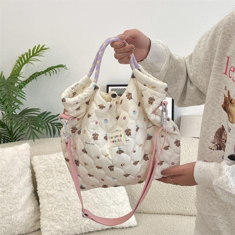11 Autumn and Winter Quilted Quilted Cotton Cartoon Pattern Hand Bag Women's Hand Shoulder Crossbody Canvas Bag