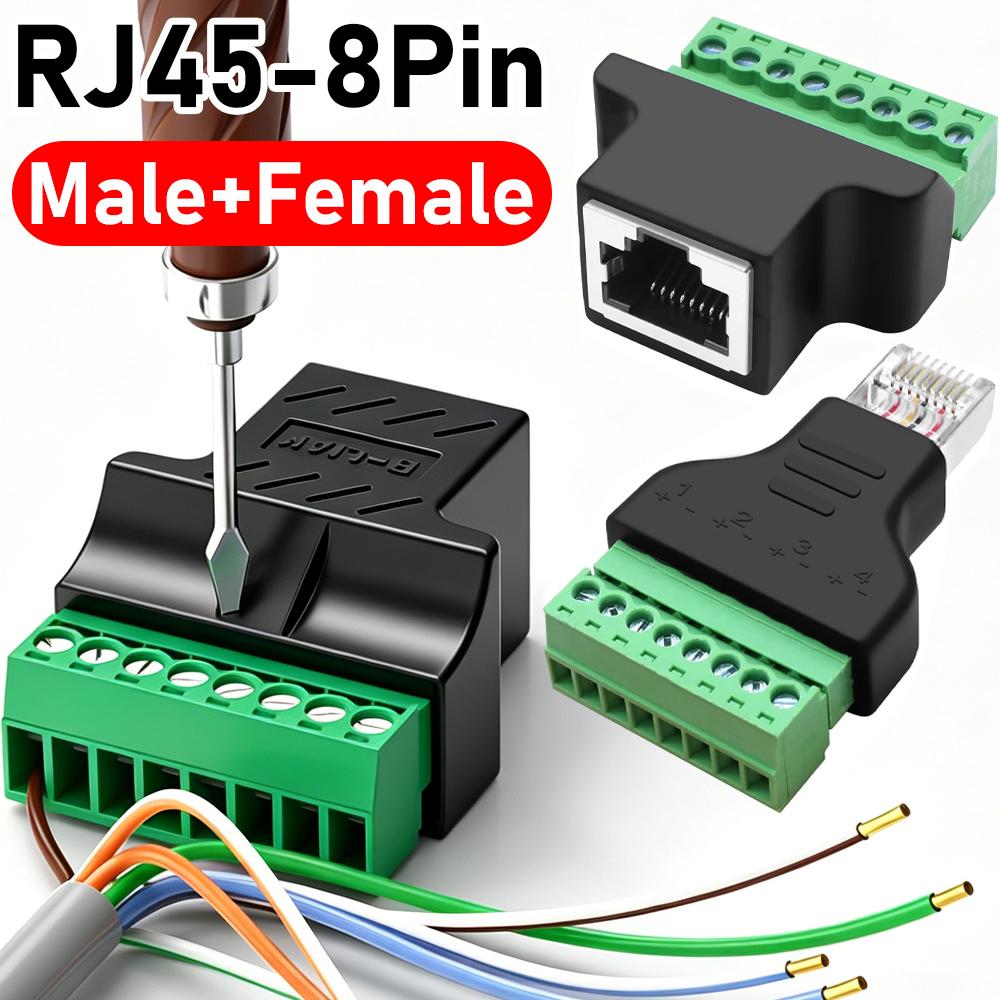 RJ45 To 8 Pin Screw Terminal Male Female 8P8C RJ45 Bolt Screw Connector for Cat7 Cat6 Cat5 Ethernet Extender Network Adapter