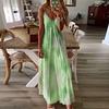 Fashion Women Sexy Plus Size Tie-dye Print Sleeveless V-Neck Camisole Long Dress