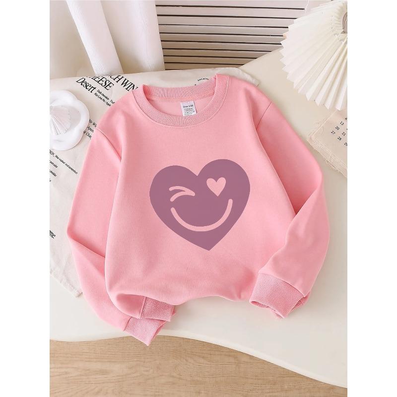 Girls' Crewneck Sweatshirt - Heart Joyful Winking Eye Heart Eye Machine Washable, Spring And Autumn