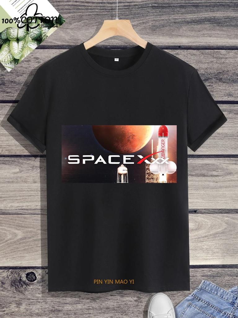 Outer  SPACE X  T-Shirt  Earth, Cool Summer  Short-sleev  T Shirt for Men Kawaii Clothes Y2k Tops  Streetwear