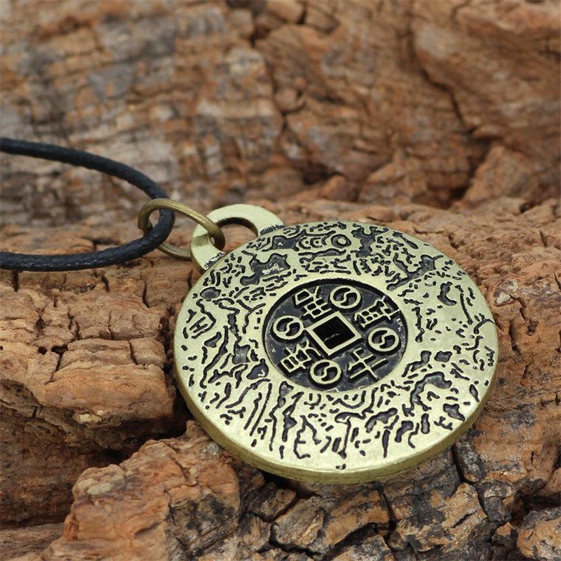 Russian Amulet Necklace Pendant Retro Vintage Protect Charm Talisman Powerful Wealth Success Health Luck Jewelry Unisex Men Women PU Leather Alloy