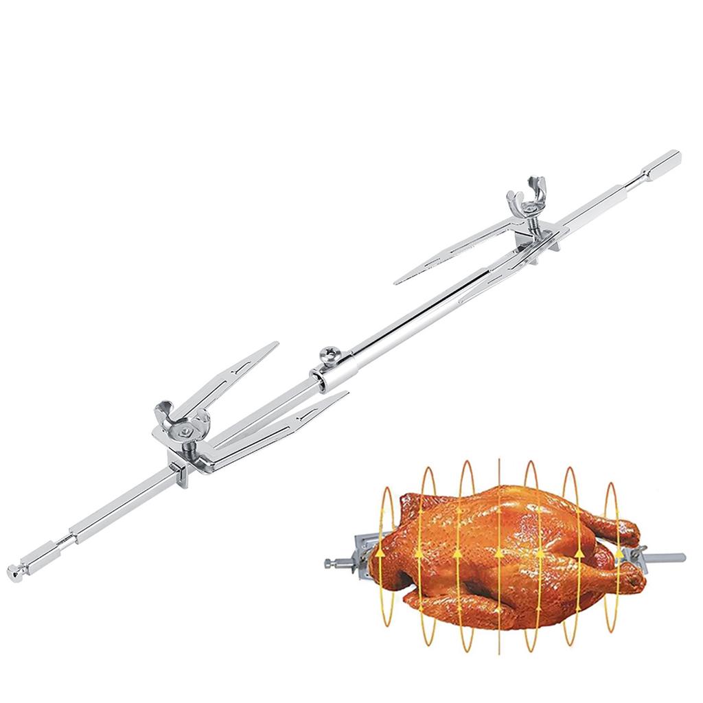 Portable Lightweight Stainless Steel Rotation Chicken Roasting Fork Barbecue Sticks Grill BBQ Tool