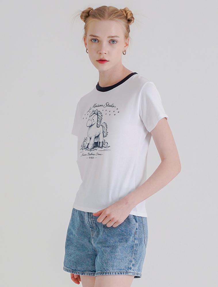 LA MAISON STUDIO Toy Pony Slim Fit Short Sleeve T-Shirt White Navy (Fcg2Ts768W)