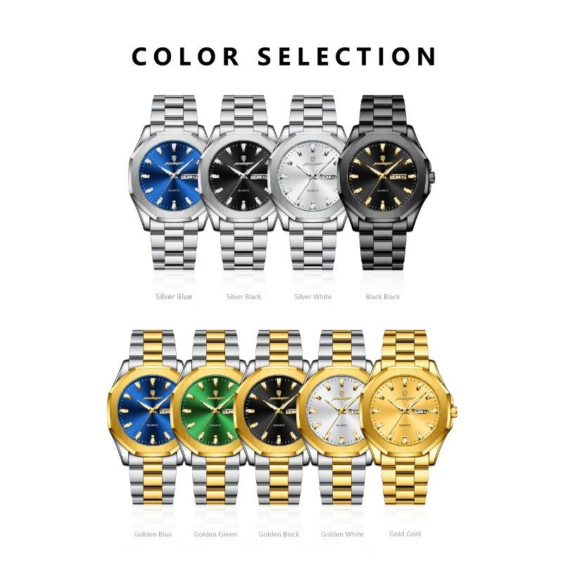 POEDAGAR Luxury Men Wristwatch Waterproof Luminous Week Date Casual Clock Stainless Steel Quartz Fashion Watches Reloj
