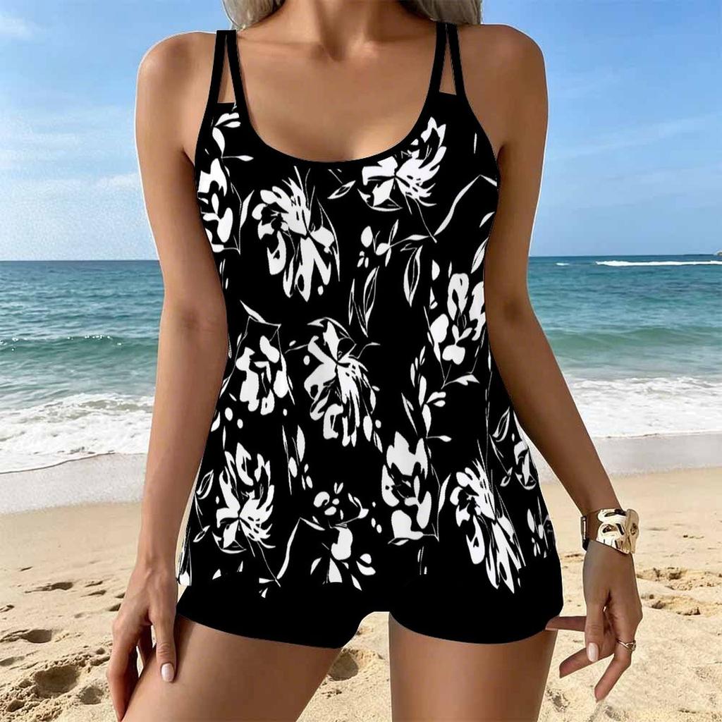 Women's Swimwear Tankini 2 Piece Swimsuit  Blossom Printing  Plant Print Vacation Bathing Suits